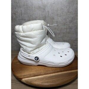 Crocs Classic Lined Neo Puff Shoes White Fur Winter 206630-143 Women’s Size 8